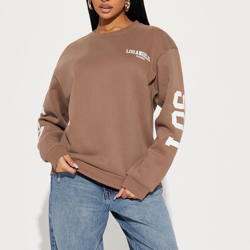 Fashion Nova Brown Crewneck Los Angeles Sweater